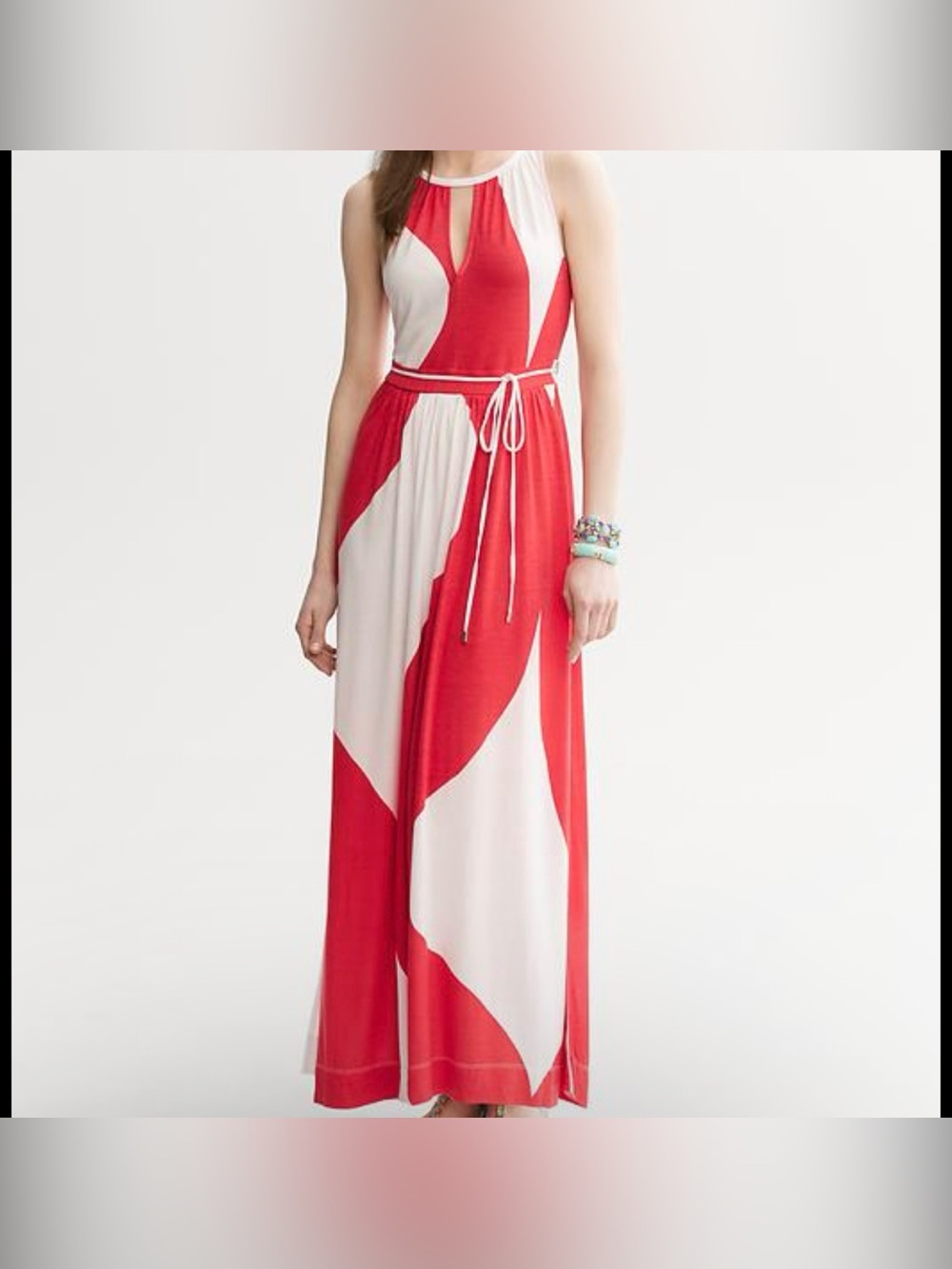 Banana Republic Sleeveless Red & White Maxi Dress with Side Split.